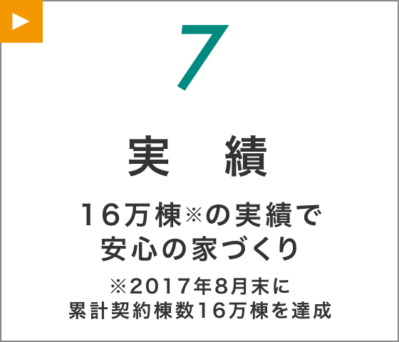 【7】実績
16万棟※の実績で安心の家づくり
※2017年8月末に累計契約棟数16万棟を達成